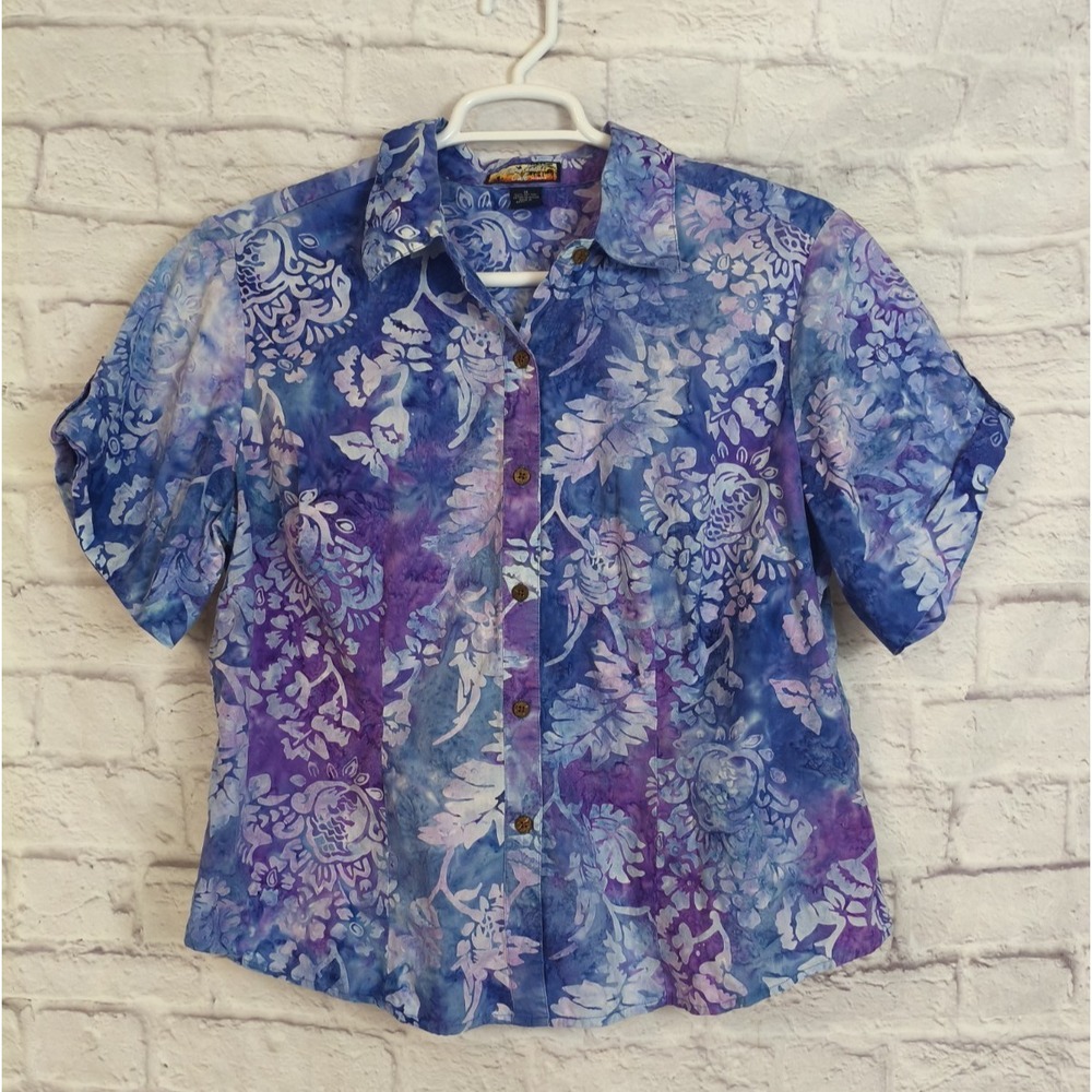 Vtg Havana Jacks Cafe Women's  Purple Hawaiian Tropical Camp Shirt SZ 1X‎ Beachy